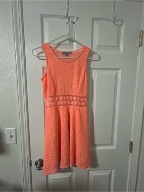 bailey blue Neon Coral Lace Fit & Flare Dress